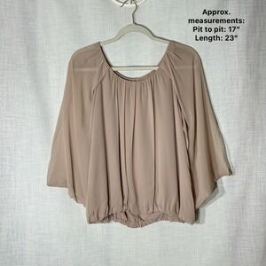 Hinge‎ 100% Silk Blush Sheer Blouse Dolman Sleeve Bubble Hem Top Small